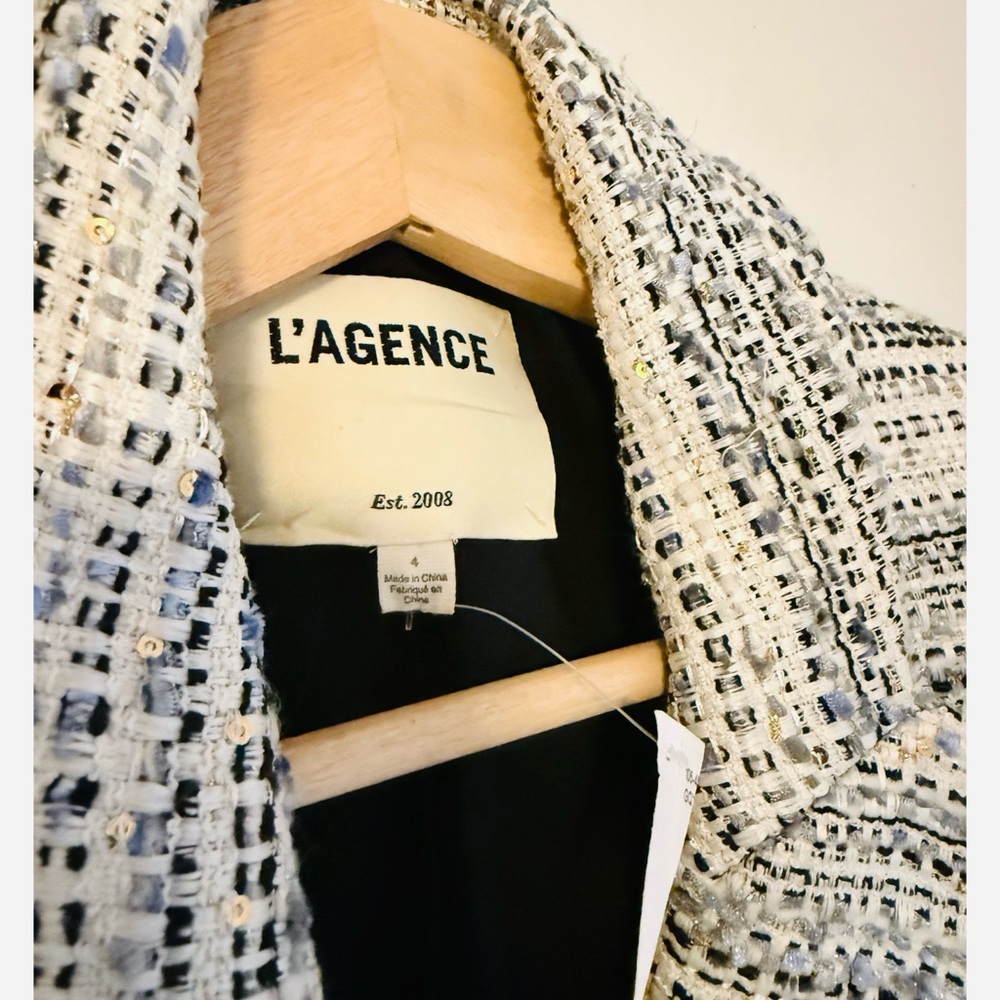 L'AGENCE White and Gray Tweed Double-Breasted Blazer - Picture 8 of 9